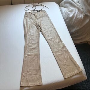 I AM GIA tan pu faux leather‎ pleather tie waist bootcut flare pants